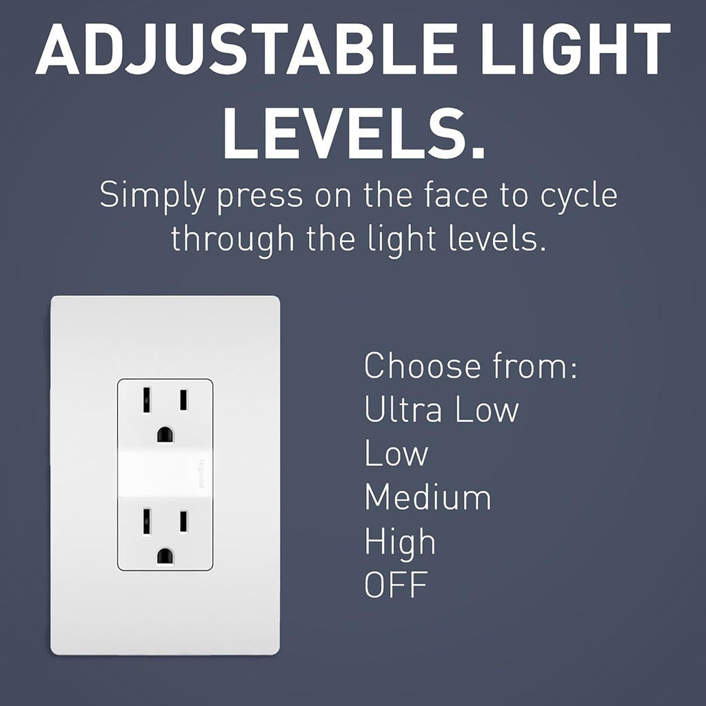 Legrand Radiant Adjustable LED Night Light Outlet - Safe, Tamper Resistant Design for Kids - White NTL885TRWCC6