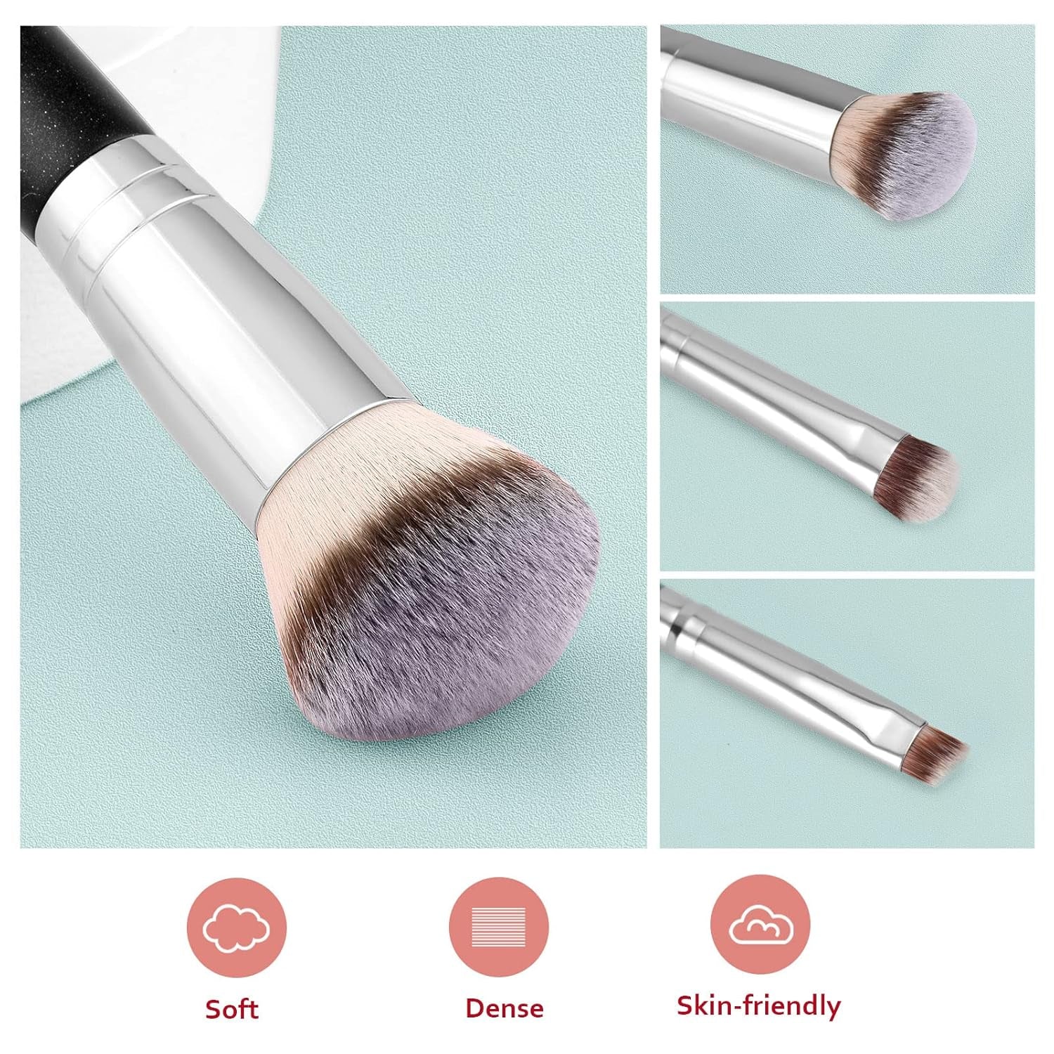 Makeup Brushes Dual-Ended Foundation Brush - START MAKERS 2-In-1 Concealer Brush Face Eyebrow Eyeshadow Brush for Liquid, Powder, Buffing, Blending, Contouring Foundation Make up Brushes(2Pcs)